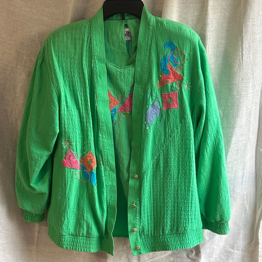 City Girl Sport green two-piece vintage poly cotton top jacket set